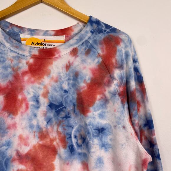 Aviator Nation Unisex Hand Dyed Fleece Sweatshirt Blue Pink Large - Picture 2 of 6